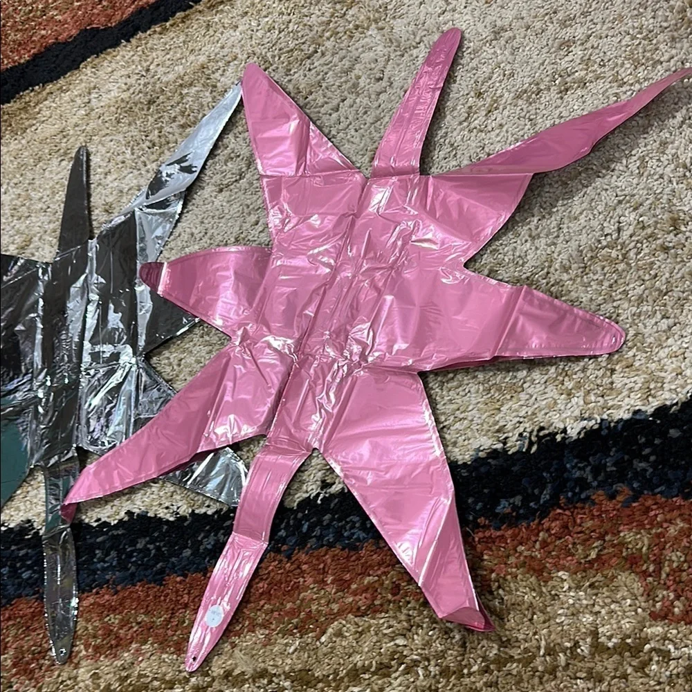 Balloons Qty 2 Pink & Silver Star-Shaped Party Balloons Birthday Decoration NWOT